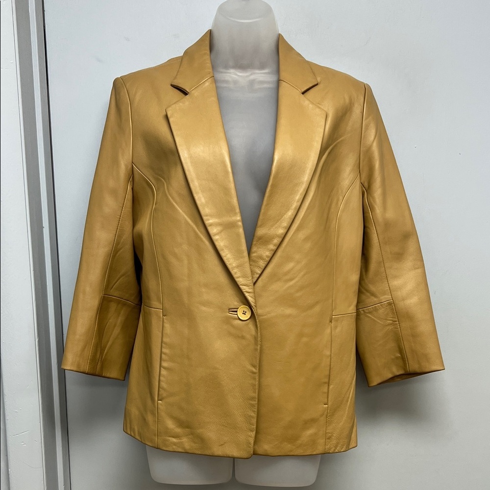 Jaclyn Smith Classic Camel Genuine Leather BlazerSize M |Structured Jacket